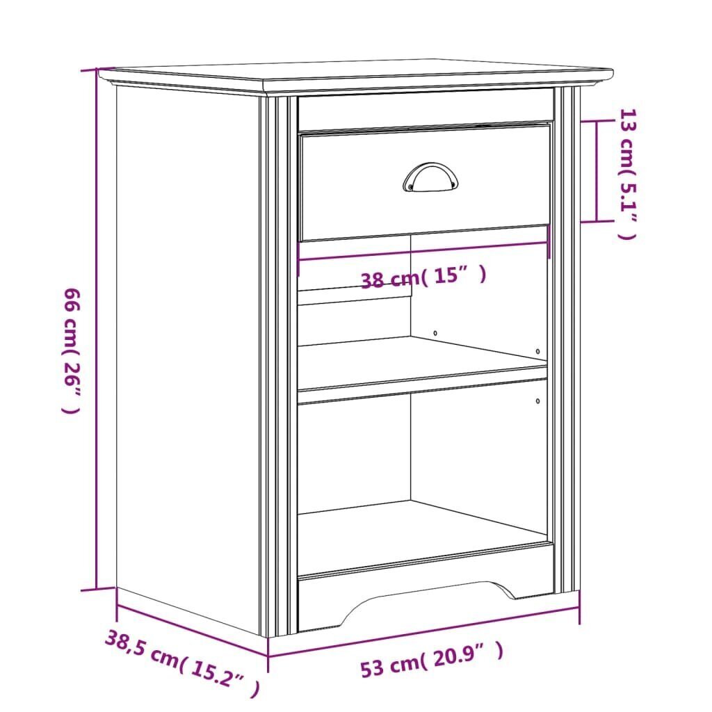 vidaXL öökapp "Bodo", valge, 53 x 38,5 x 66 cm, männipuit hind ja info | Öökapid | kaup24.ee