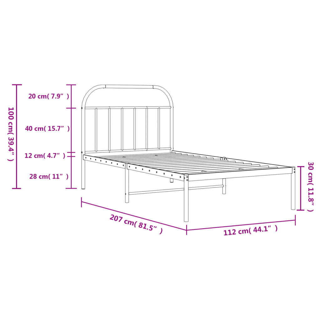 vidaXL metallist voodiraam peatsiga, valge, 107x203 cm hind ja info | Voodid | kaup24.ee