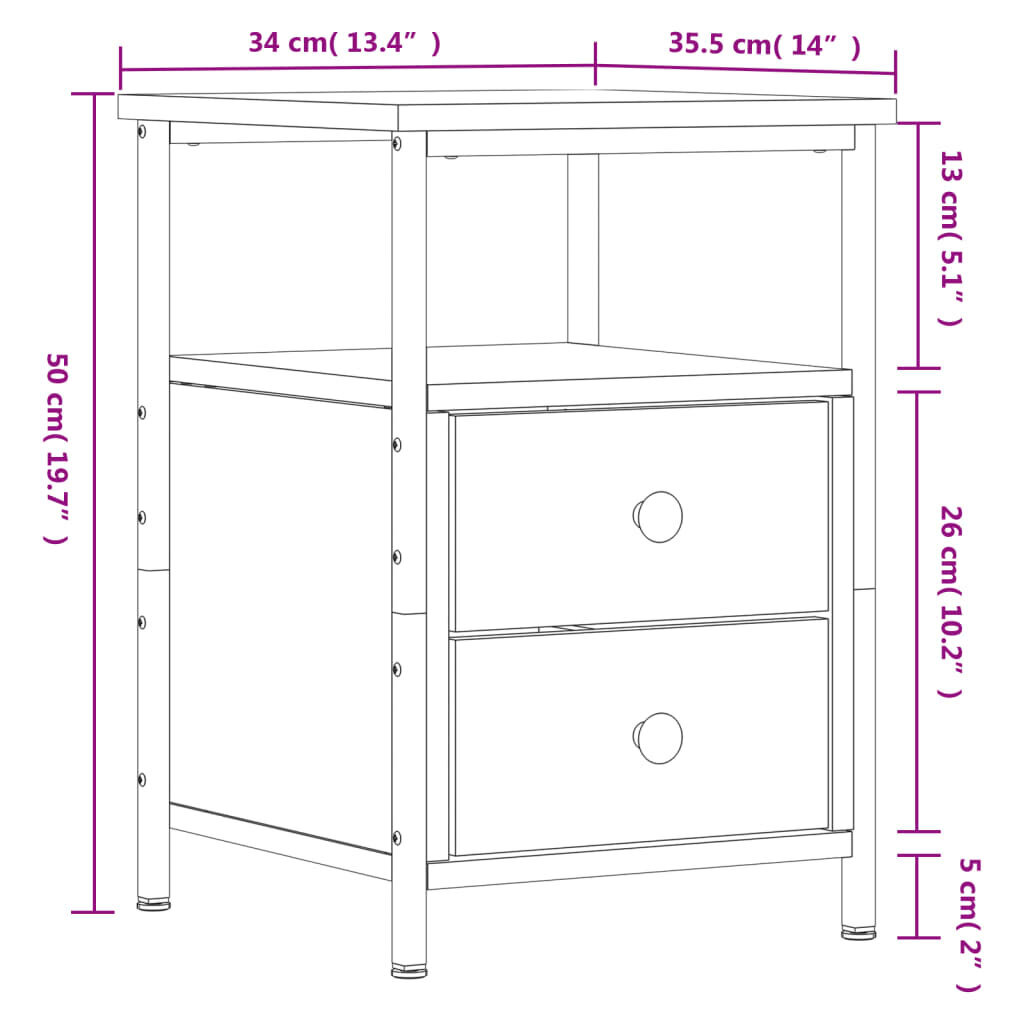 vidaXL öökapp, suitsutatud tamm, 34 x 35,5 x 50 cm, tehispuit hind ja info | Öökapid | kaup24.ee