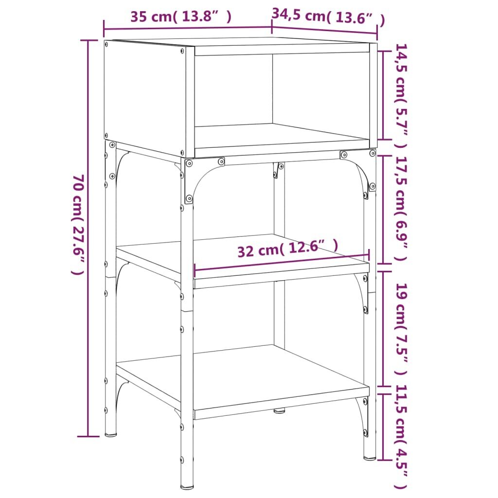 vidaXL öökapp, suitsutatud tamm, 35 x 34,5 x 70 cm, tehispuit hind ja info | Öökapid | kaup24.ee