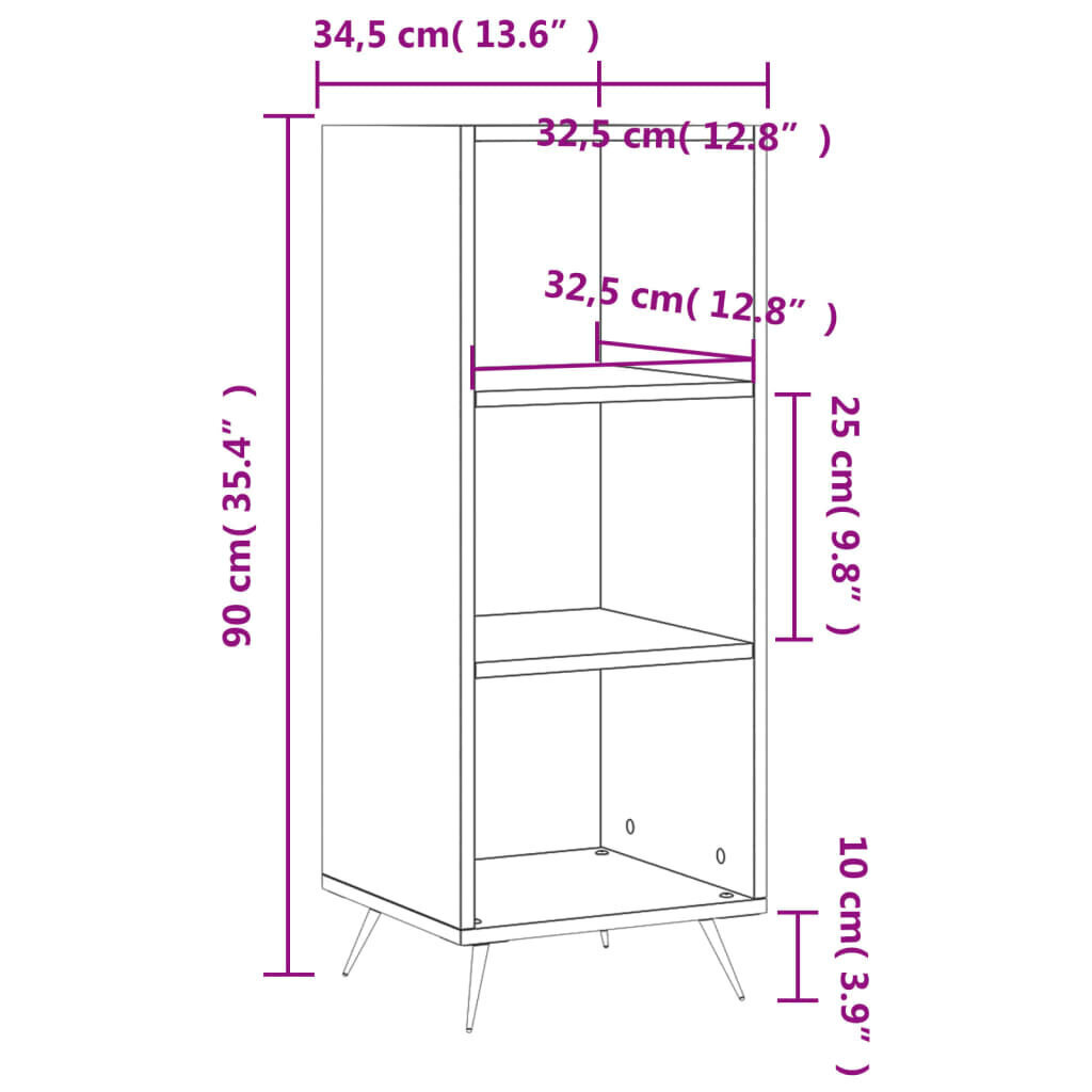 vidaXL kapp-riiul, valge, 34,5 x 32,5 x 90 cm , tehispuit цена и информация | Elutoa väikesed kapid | kaup24.ee