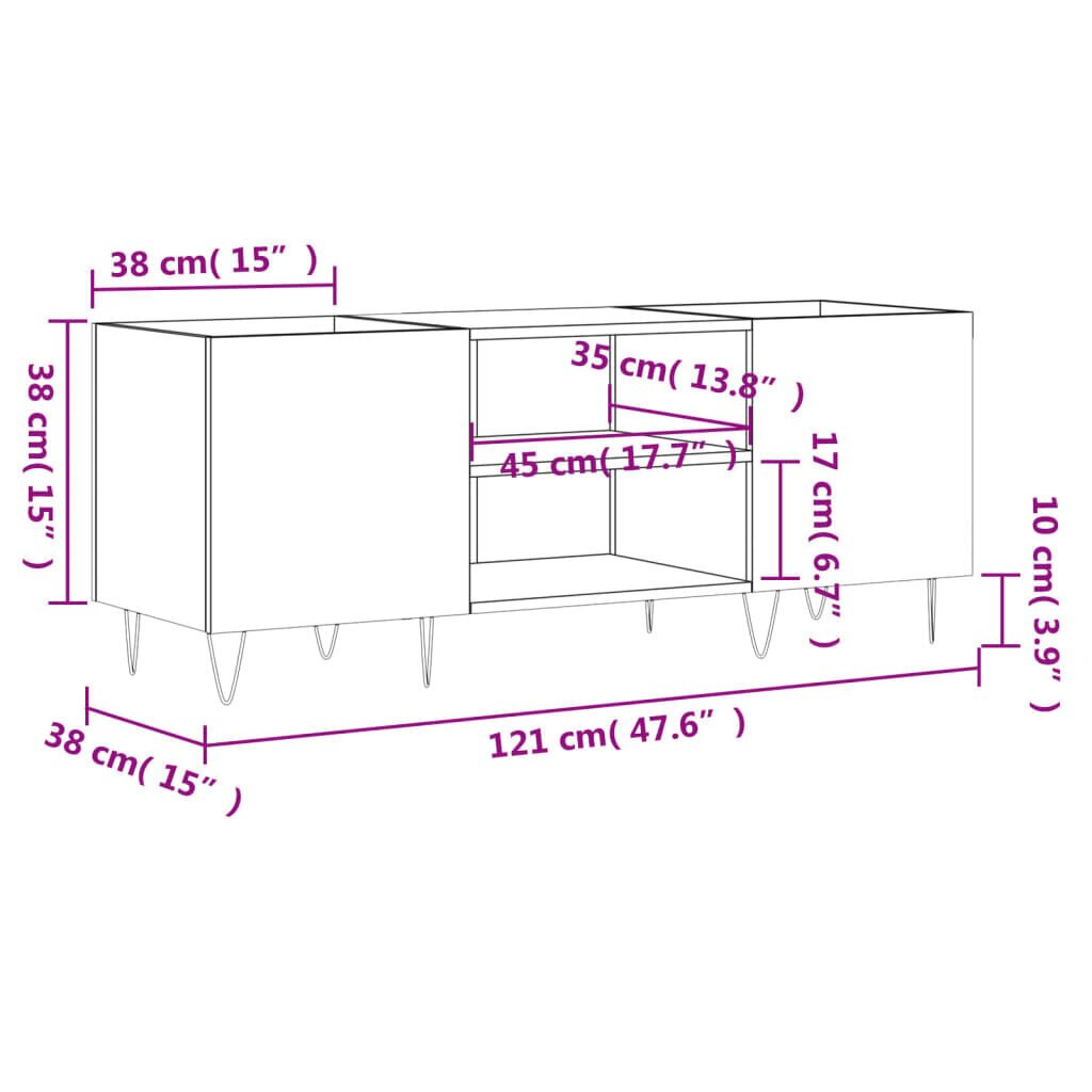 vidaXL plaadikapp, kõrgläikega valge, 121 x 38 x 48 cm, tehispuit цена и информация | Elutoa väikesed kapid | kaup24.ee