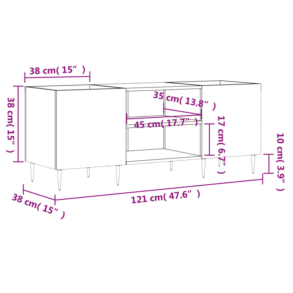 vidaXL plaadikapp, valge, 121 x 38 x 48 cm, tehispuit hind ja info | Elutoa väikesed kapid | kaup24.ee