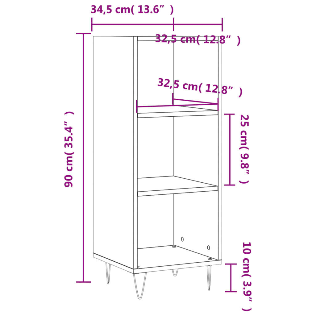 vidaXL puhvetkapp, Sonoma tamm, 34,5 x 32,5 x 90 cm tehispuit цена и информация | Elutoa väikesed kapid | kaup24.ee