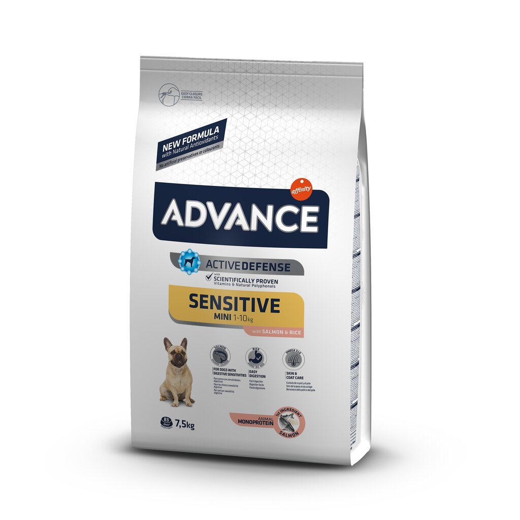 Kuivtoit väikestest tõugudest koertele ADVANCE Mini Sensitive, lõhe ja riisiga, 7,5 kg hind ja info | Kuivtoit koertele | kaup24.ee