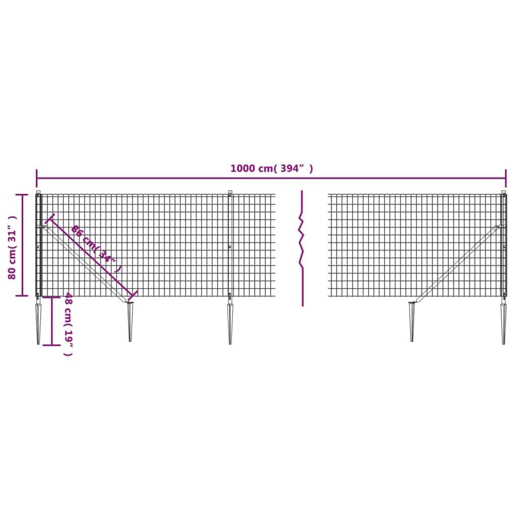 Traatvõrkaed vidaXL 0,8x10 m цена и информация | Aiad ja tarvikud | kaup24.ee