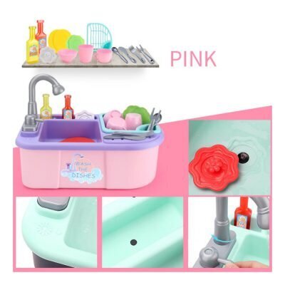 Suur laste kraanikauss voolava vee ja nõudega, värv roosa hind ja info | Tüdrukute mänguasjad | kaup24.ee