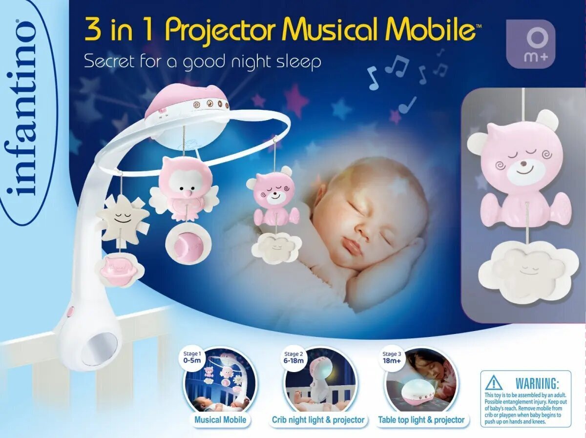 Muusikaline karussell Infantino 3in1, roosa hind ja info | Imikute mänguasjad | kaup24.ee