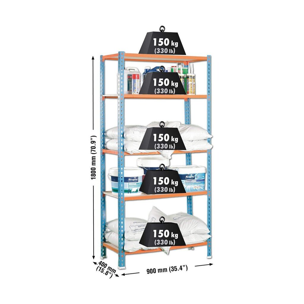 Riiul Simon Rack Maderclick 5/400 750 kg (180 x 90 x 40 cm) hind ja info | Riiulid | kaup24.ee