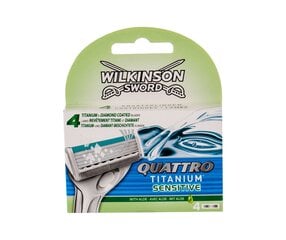 Лезвия для бритвы Wilkinson Quattro Titanium Sensitive для мужчин 4 шт. цена и информация | Средства для бритья | kaup24.ee