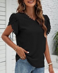 Женская рубашка FCSONU, v-образным вырез, короткие рукава, швейцарский горошек, черная цена и информация | Женские блузки, рубашки | kaup24.ee