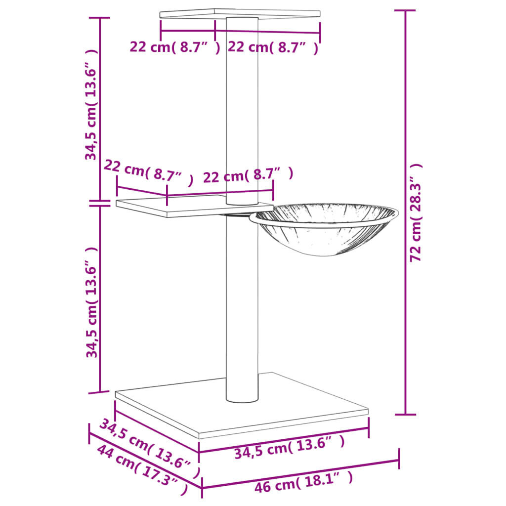 Kassimaja sisalköitega kraapimispostidega vidaXL, helehall, 72 cm hind ja info | Kassi kraapimispuud | kaup24.ee