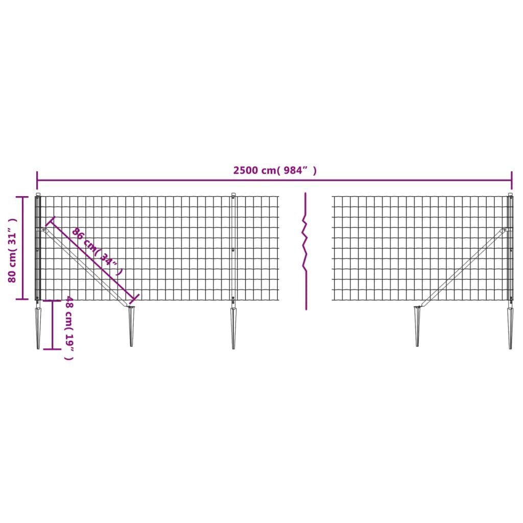 Traataed vidaXL 0,8x25m цена и информация | Aiad ja tarvikud | kaup24.ee