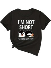 Хлопковая футболка с веселой надписью Я не маленький, я размера пингвина, черная цена и информация | Женские футболки | kaup24.ee