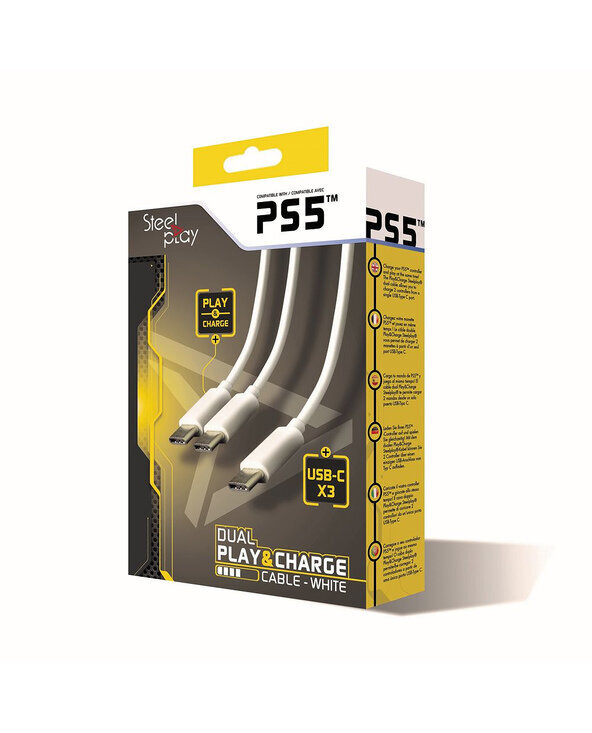 Steelplay Dual Play & Charge Cable For Controllers (Ps5, White hind ja info | Mängukonsoolide lisatarvikud | kaup24.ee