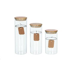 Набор из 3 банок DKD Home Decor Бамбук Боросиликатное стекло (1100 ml) цена и информация | Посуда для хранения еды | kaup24.ee