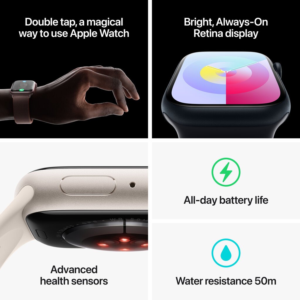 Apple Watch Series 9 GPS 41mm Starlight Aluminium Case with Starlight Sport Band - S/M - MR8T3ET/A hind ja info | Nutikellad (smartwatch) | kaup24.ee