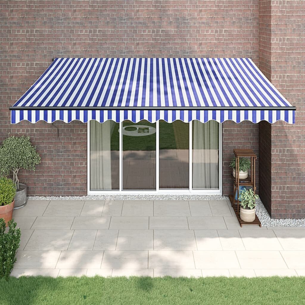 vidaXL sissetõmmatav varikatus, sinine-valge, 4x3 m kangas, alumiinium hind ja info | Päikesevarjud, markiisid ja alused | kaup24.ee