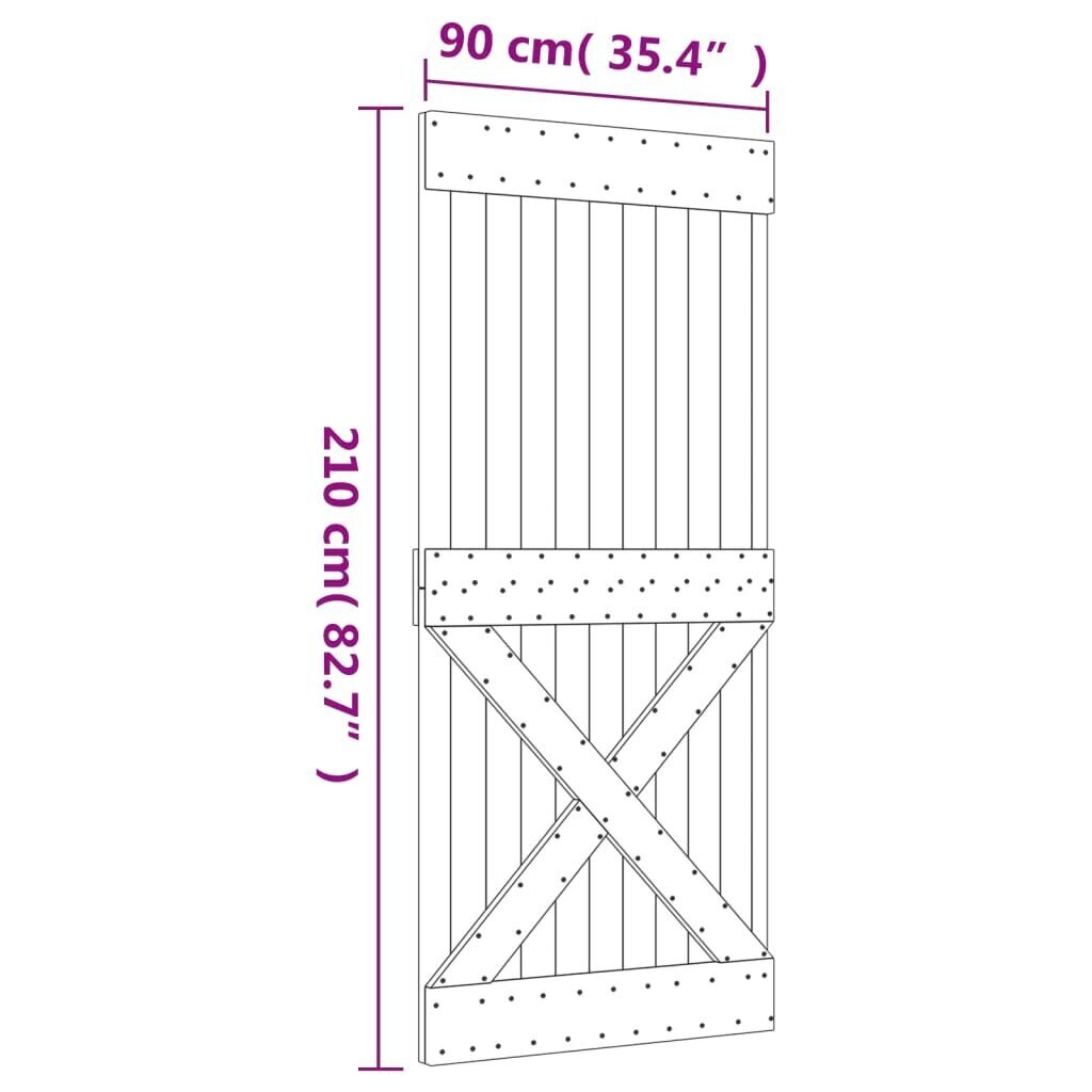 vidaXL liuguks tarvikutega, 90 x 210 cm, männipuit цена и информация | Siseuksed | kaup24.ee