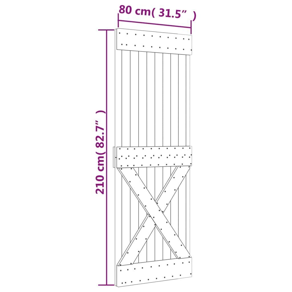 vidaXL uks, 80x210 cm, männipuit цена и информация | Siseuksed | kaup24.ee