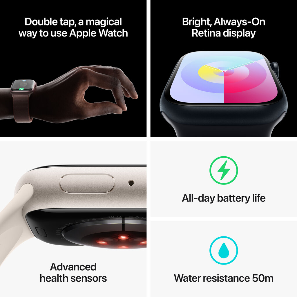Apple Watch Series 9 GPS 41mm Starlight Aluminium Case with Starlight Sport Band - M/L - MR8U3ET/A hind ja info | Nutikellad (smartwatch) | kaup24.ee