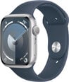 Apple Watch Series 9 GPS 41mm Silver Aluminium Case with Storm Blue Sport Band - M/L - MR913ET/A