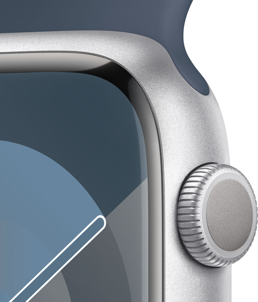 Apple Watch Series 9 GPS 41mm Silver Aluminium Case with Storm Blue Sport Band - M/L MR913ET/A цена и информация | Nutikellad (smartwatch) | kaup24.ee