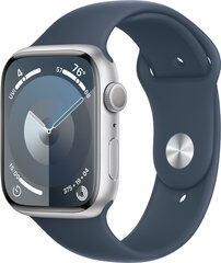 Apple Watch Series 9 GPS 45mm Silver Aluminium Case with Storm Blue Sport Band - S/M - MR9D3ET/A цена и информация | Смарт-часы (smartwatch) | kaup24.ee