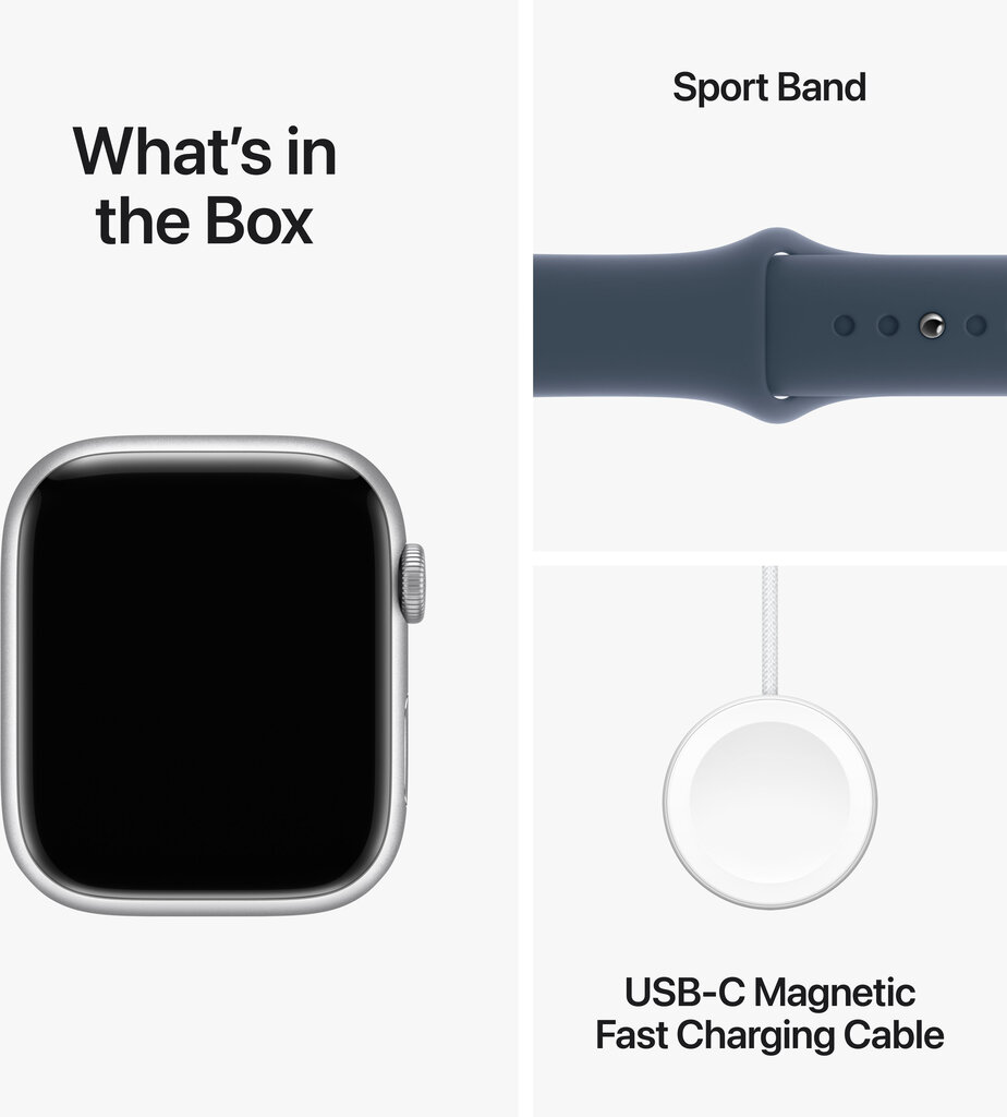 Apple Watch Series 9 GPS 45mm Silver Aluminium Case with Storm Blue Sport Band - M/L - MR9E3ET/A hind ja info | Nutikellad (smartwatch) | kaup24.ee