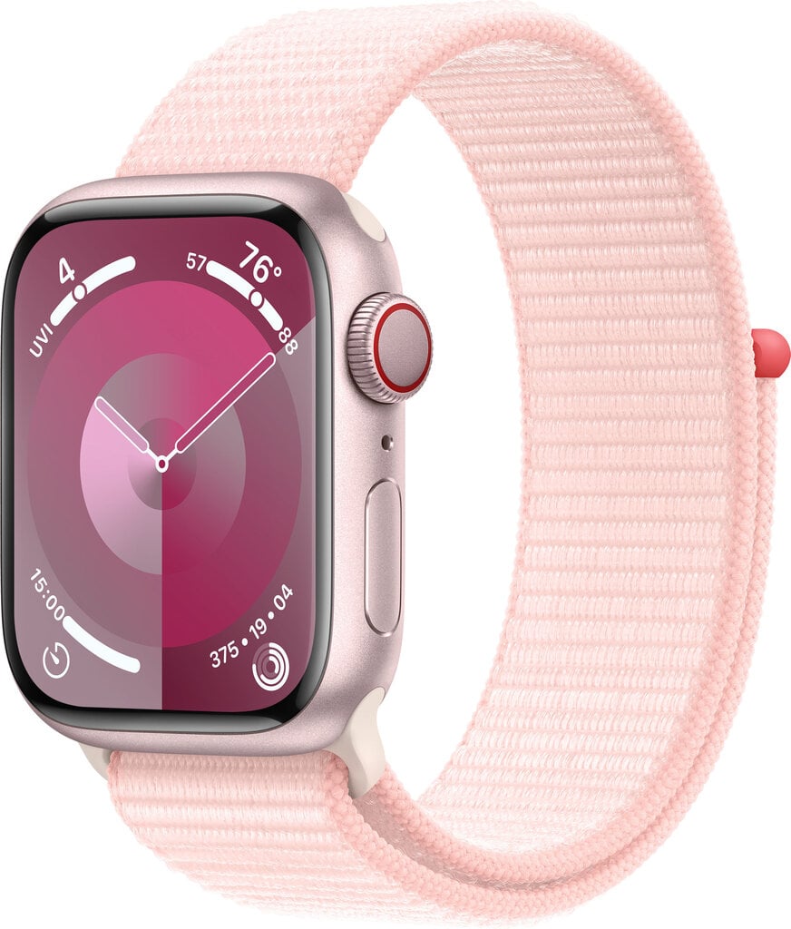 Apple Watch Series 9 GPS + Cellular 41mm Pink Aluminium Case with Light Pink Sport Loop MRJ13ET/A цена и информация | Nutikellad (smartwatch) | kaup24.ee