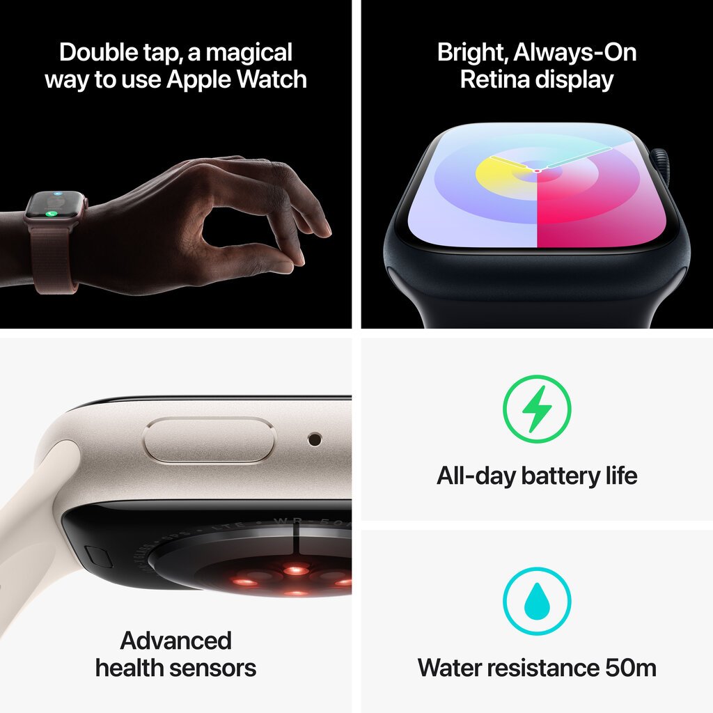 Apple Watch Series 9 GPS + Cellular 41mm Pink Aluminium Case with Light Pink Sport Loop MRJ13ET/A цена и информация | Nutikellad (smartwatch) | kaup24.ee