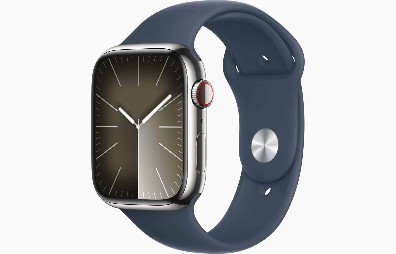 Apple Watch Series 9 GPS + Cellular 41mm Silver Stainless Steel Case with Storm Blue Sport Band - M/L - MRJ33ET/A цена и информация | Nutikellad (smartwatch) | kaup24.ee