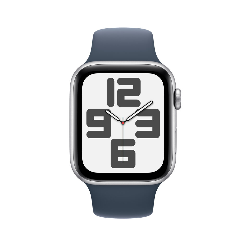 Apple Watch SE GPS 44mm Silver Aluminium Case with Storm Blue Sport Band - S/M - MREC3ET/A цена и информация | Nutikellad (smartwatch) | kaup24.ee