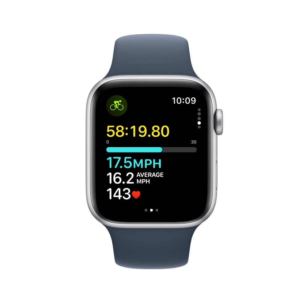 Apple Watch SE GPS 44mm Silver Aluminium Case with Storm Blue Sport Band - S/M - MREC3ET/A цена и информация | Nutikellad (smartwatch) | kaup24.ee