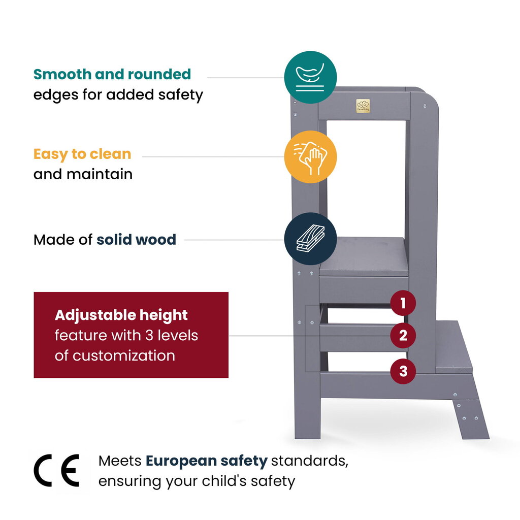Montessori köögiabi õppetorn MeowBaby®, hall цена и информация | Laste lauad ja toolid | kaup24.ee