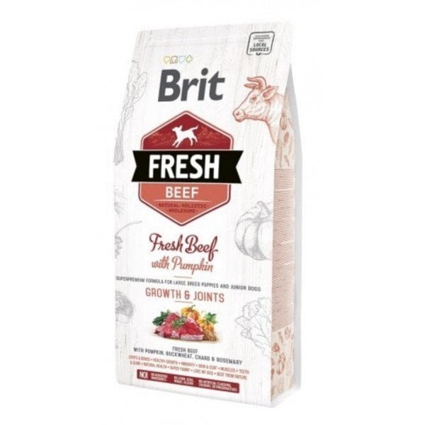 Brit Fresh Beef & Pumpkin Puppy Large Bones & Joints koeratoit 12 kg цена и информация | Kuivtoit koertele | kaup24.ee