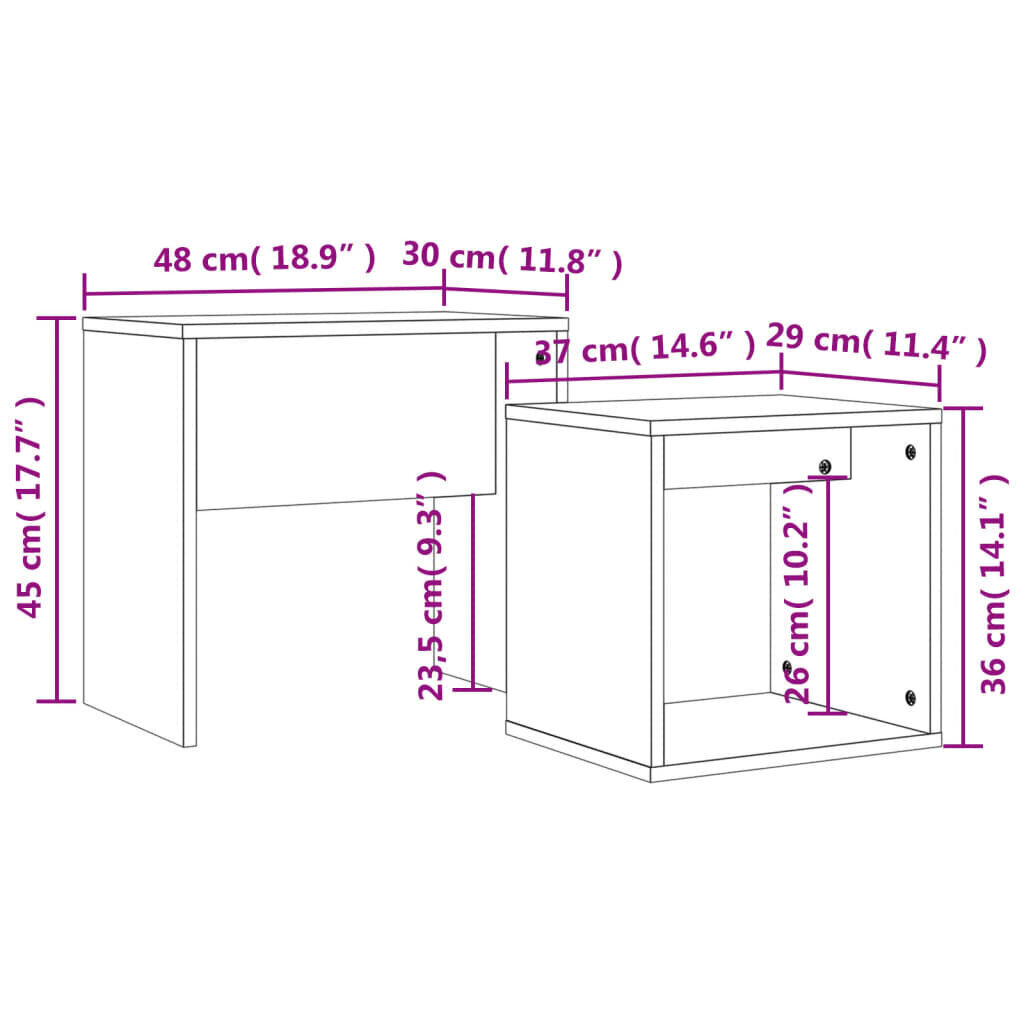 vidaXL üksteise alla mahtuvad kohvilauad 2 tk, pruun tamm, tehispuit hind ja info | Diivanilauad | kaup24.ee