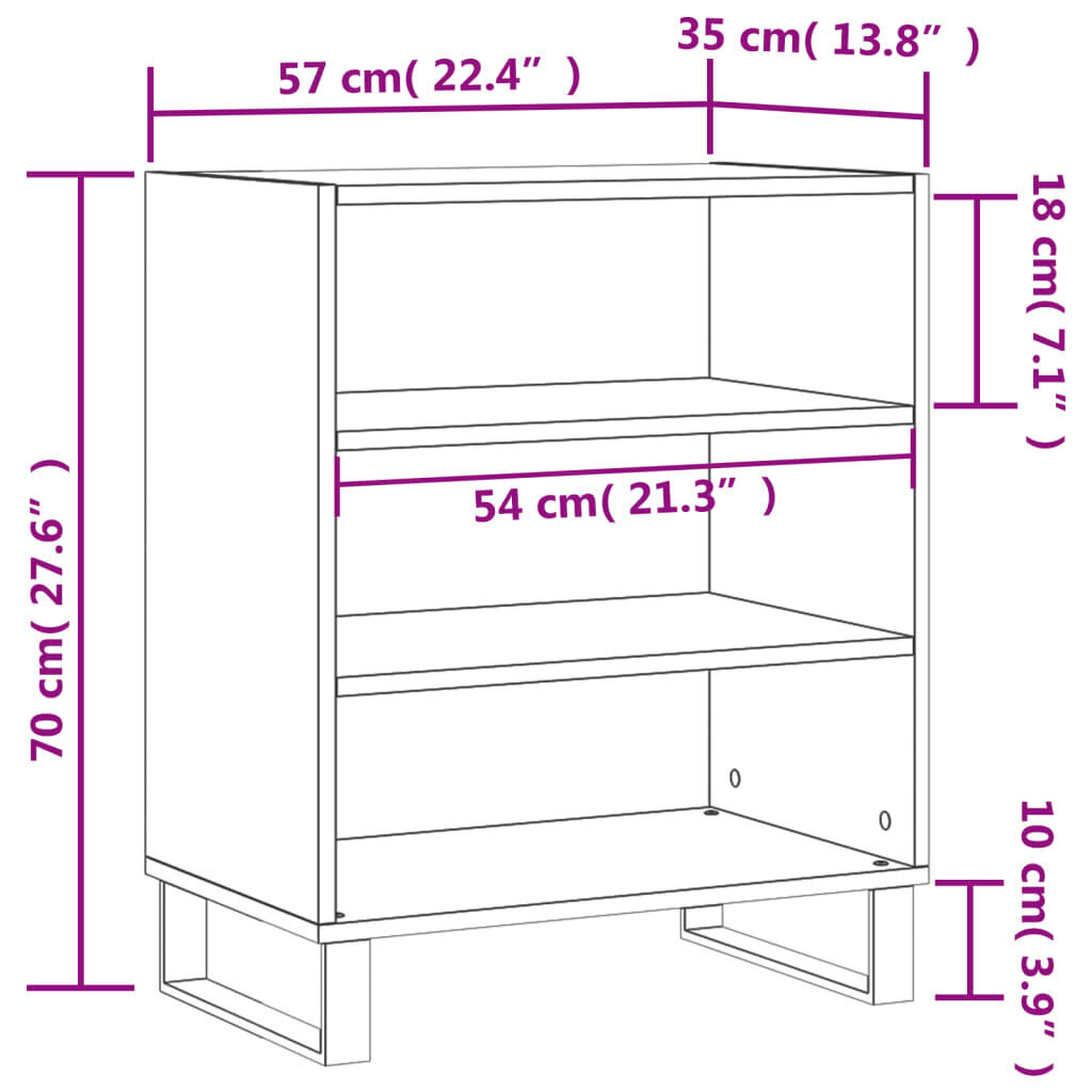 vidaXL puhvetkapp, kõrgläikega valge, 57 x 35 x 70 cm, tehispuit hind ja info | Elutoa väikesed kapid | kaup24.ee