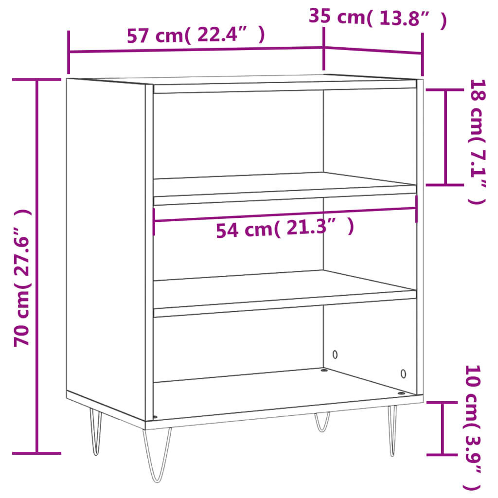 vidaXL puhvetkapp, kõrgläikega valge, 57 x 35 x 70 cm, tehispuit hind ja info | Elutoa väikesed kapid | kaup24.ee