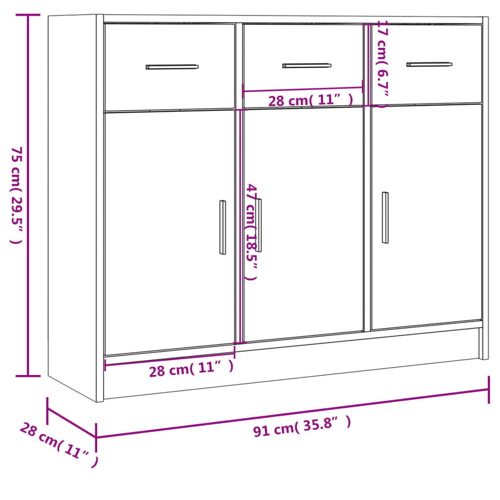 vidaXL puhvetkapp, suitsutatud tamm, 91 x 28 x 75 cm, tehispuit hind ja info | Elutoa väikesed kapid | kaup24.ee