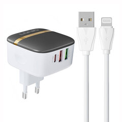 Сетевое зарядное устройство LDNIO A3513Q 2USB, USB-C 32 Вт + USB-C — кабель Lightning цена и информация | Зарядные устройства для телефонов | kaup24.ee