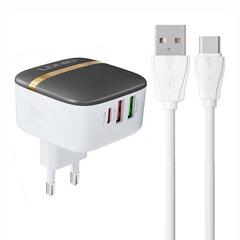 Сетевое зарядное устройство LDNIO A3513Q 2USB, USB-C 32 Вт + USB-C — кабель Lightning цена и информация | Зарядные устройства для телефонов | kaup24.ee