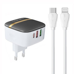 Сетевое зарядное устройство LDNIO A3513Q 2USB, USB-C 32 Вт + USB-C — кабель Lightning цена и информация | Зарядные устройства для телефонов | kaup24.ee