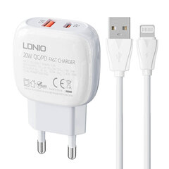 Зарядное устройство для телефона LDNIO A2313C, USB + USB-C, PD + QC 3.0, 20 Вт (white) цена и информация | Зарядные устройства для телефонов | kaup24.ee