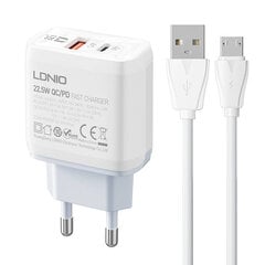 LDNIO Сетевое зарядное устройство LDNIO A2421C USB, USB-C 22,5 Вт + кабель MicroUSB цена и информация | Зарядные устройства для телефонов | kaup24.ee