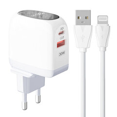 LDNIO Сетевое зарядное устройство LDNIO A2522C USB, USB-C 30 Вт + кабель Lightning цена и информация | Зарядные устройства для телефонов | kaup24.ee