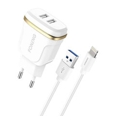 Foneng Foneng T240 2 настенных зарядных устройства USB, 2,4 А + кабель USB-USB-C (белый) цена и информация | Зарядные устройства для телефонов | kaup24.ee