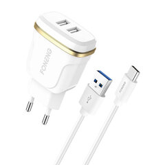 Foneng Foneng T240 2 настенных зарядных устройства USB, 2,4 А + кабель USB-USB-C (белый) цена и информация | Зарядные устройства для телефонов | kaup24.ee