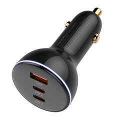 LDNIO Автомобильное зарядное устройство LDNIO C102, USB + 2x USB-C, 160 Вт + кабель USB-USB-C (черный) цена и информация | Зарядные устройства для телефонов | kaup24.ee