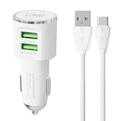 LDNIO Автомобильное зарядное устройство LDNIO DL-C29, 2x USB, 3.4A + кабель USB-C (белый) цена и информация | Зарядные устройства для телефонов | kaup24.ee